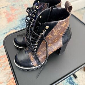 Louis Vuitton Monogram Heeled Combat Boots
